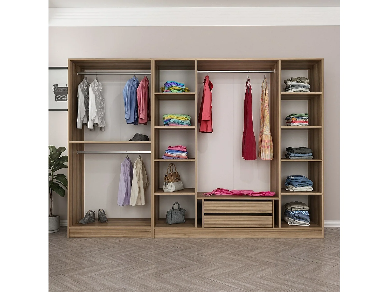 Armoire 6 portes Modèle 2 Kanawa L270xH210cm Chêne clair et Noir