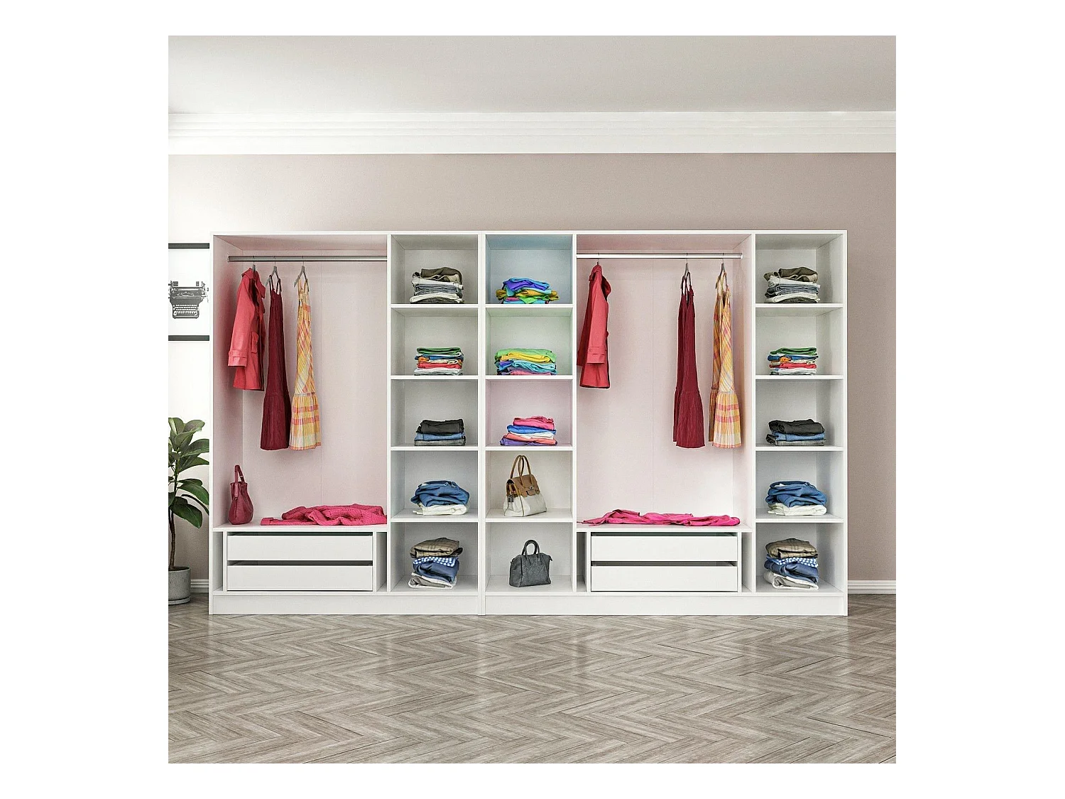 Armario Kailua M116, Blanco, 210x315x52cm, Puertas de armario: Con bisagras