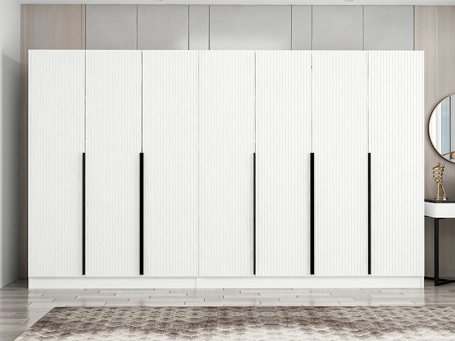 Armoire 7 portes Kanawa L315xH210cm Blanc et Noir