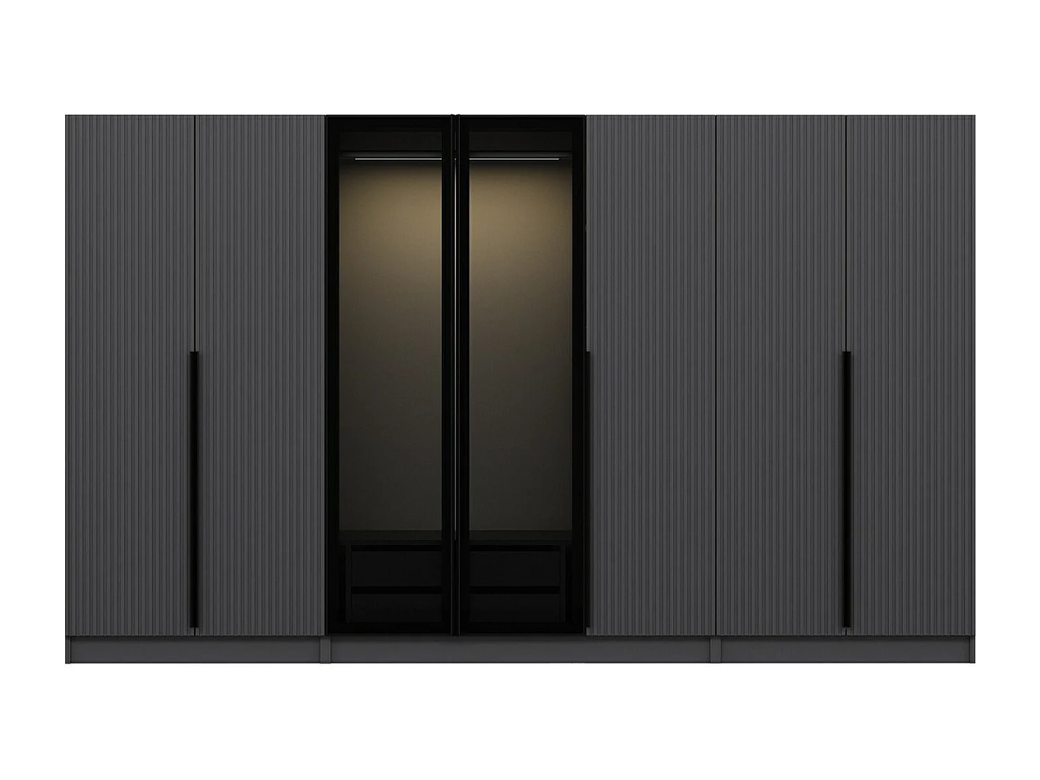 Armoire design 5 portes et 2 portes vitrées Kanowa L315xH210cm Anthracite et Noir