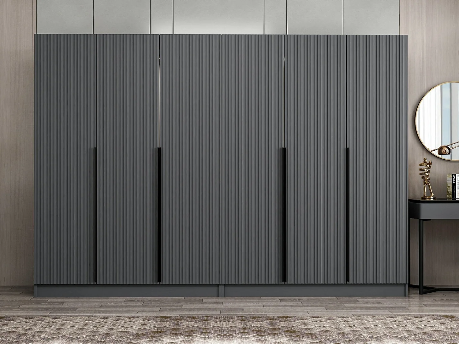 Armoire 6 portes Kanawa L270xH210cm Anthracite et Noir
