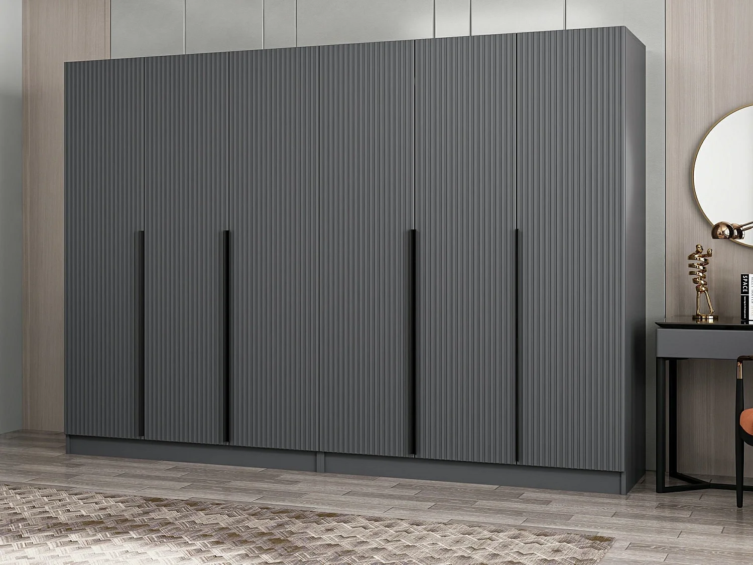 Armoire 6 portes Kanawa L270xH210cm Anthracite et Noir
