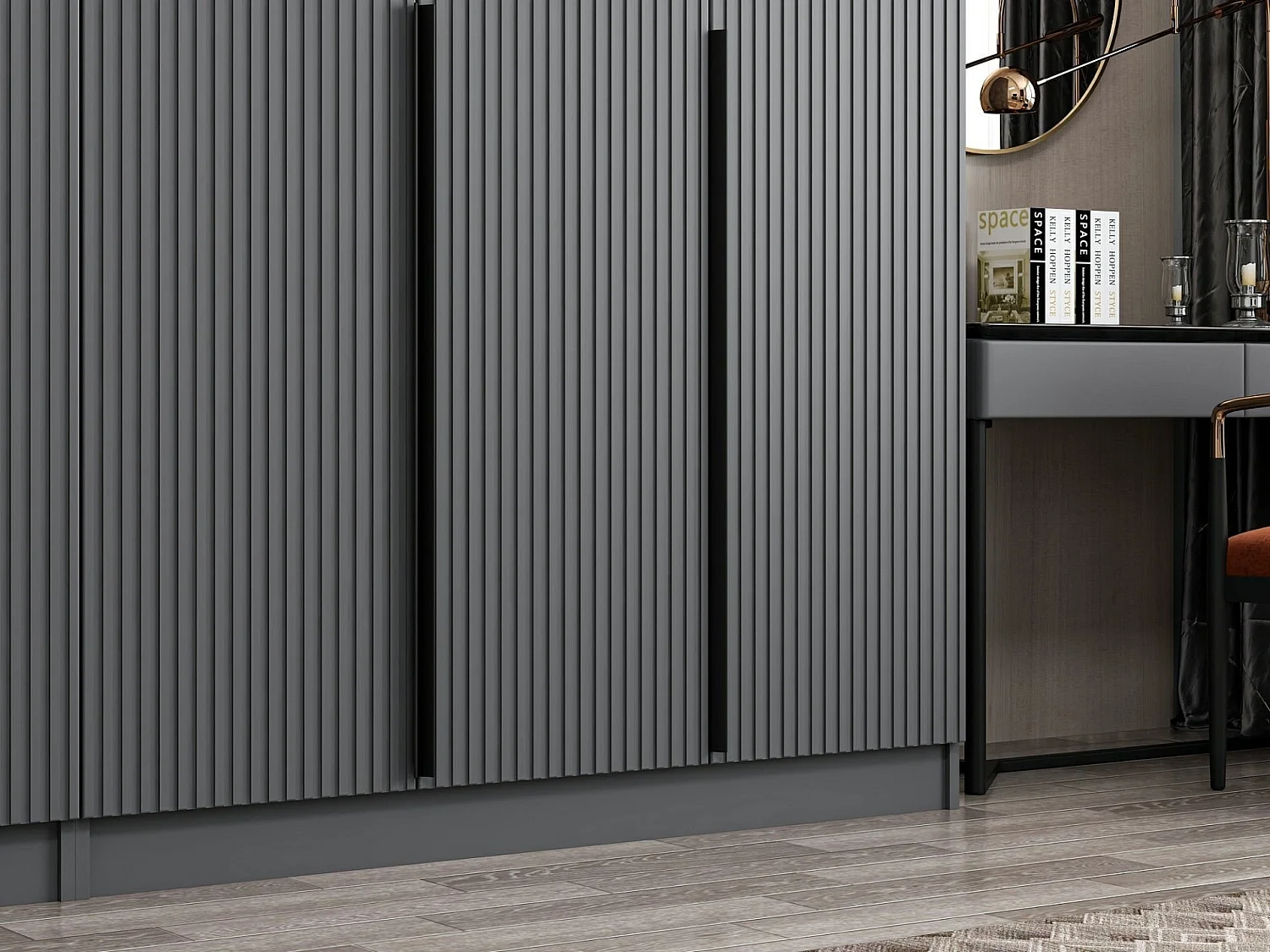Armoire 6 portes Kanawa L270xH210cm Anthracite et Noir