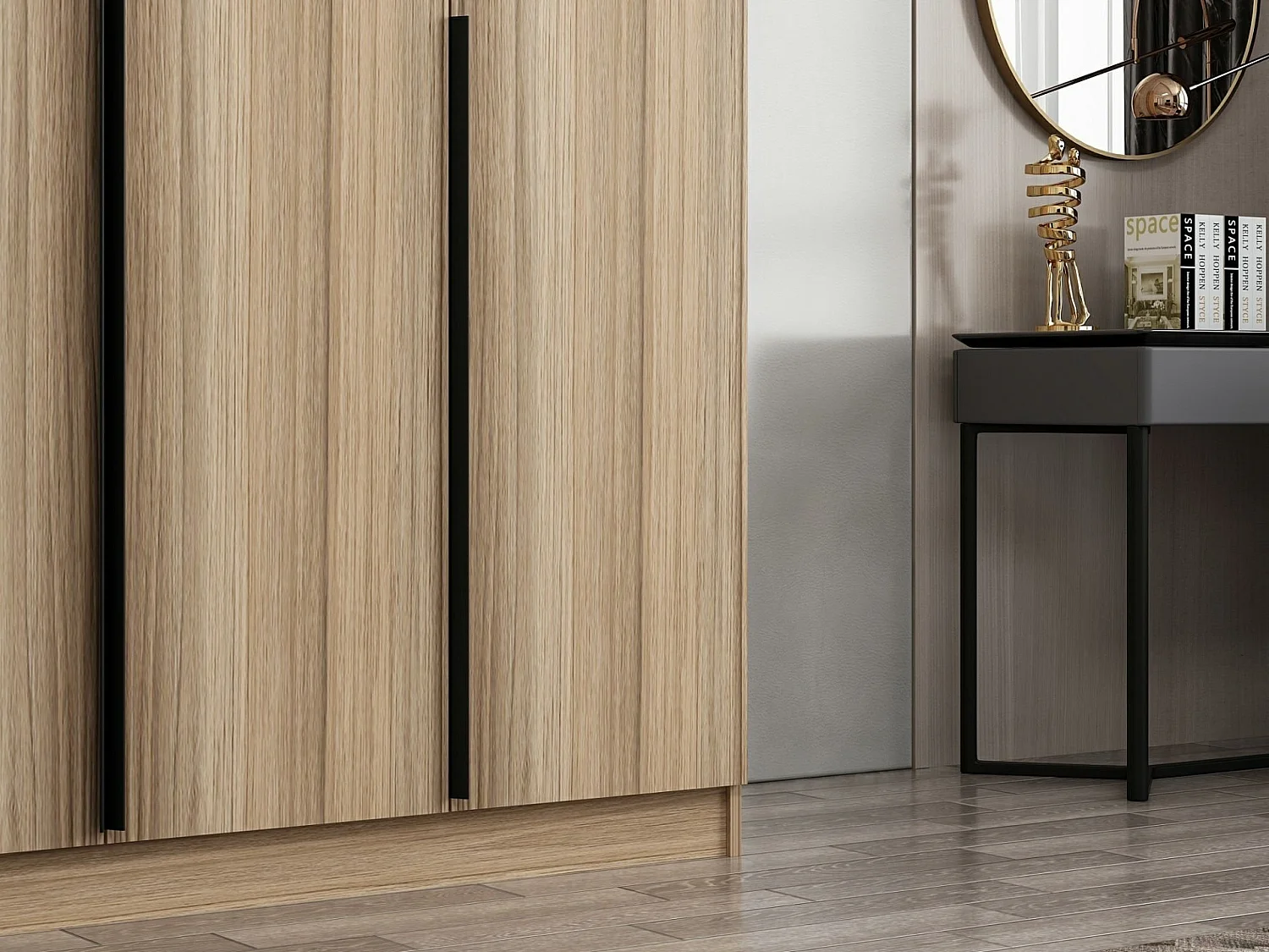 Armoire 3 portes Kanawa L135xH210cm chêne clair et Noir