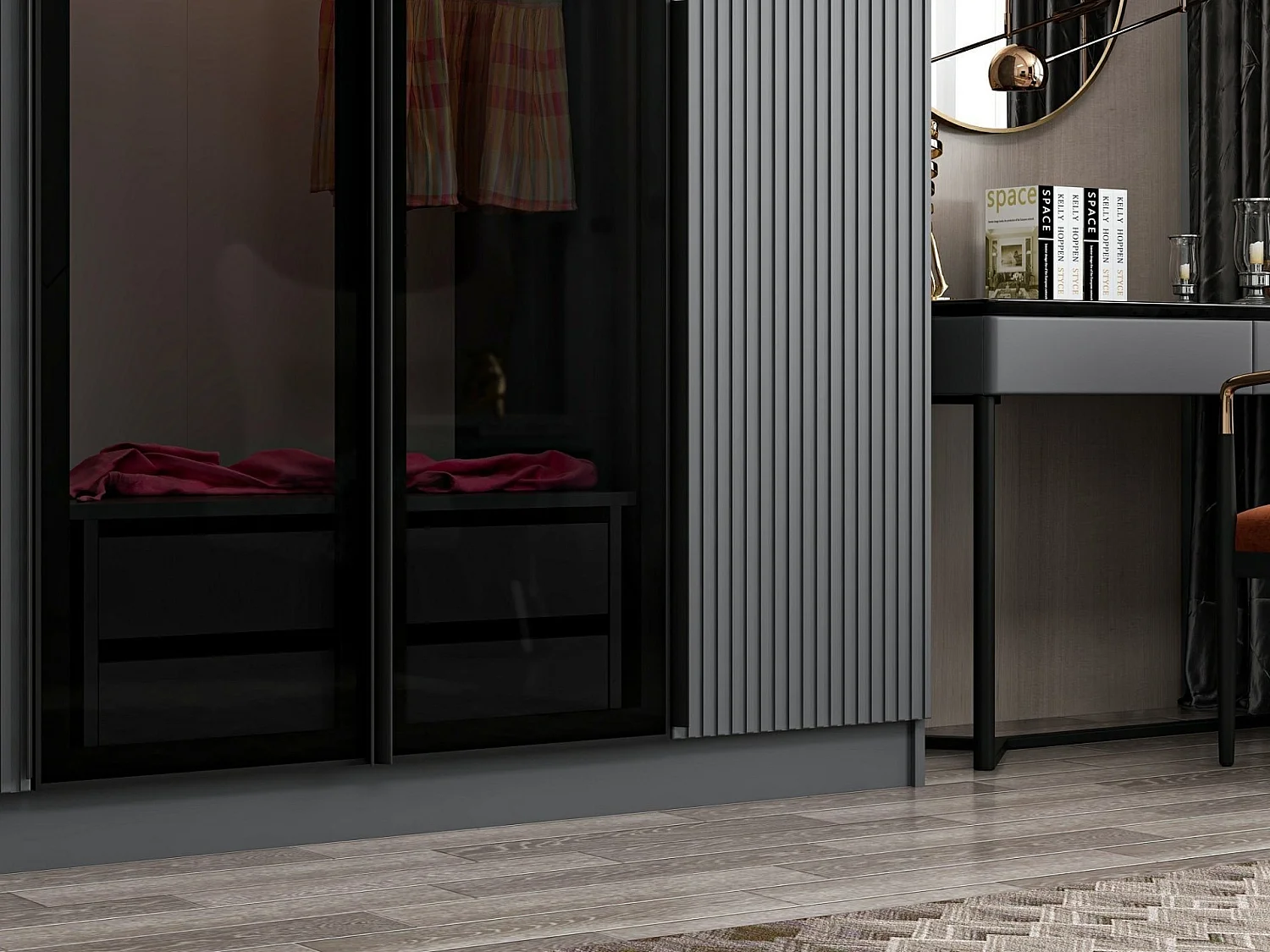 Armoire design 4 portes et 2 portes vitrées Kanowa L270xH210cm Anthracite