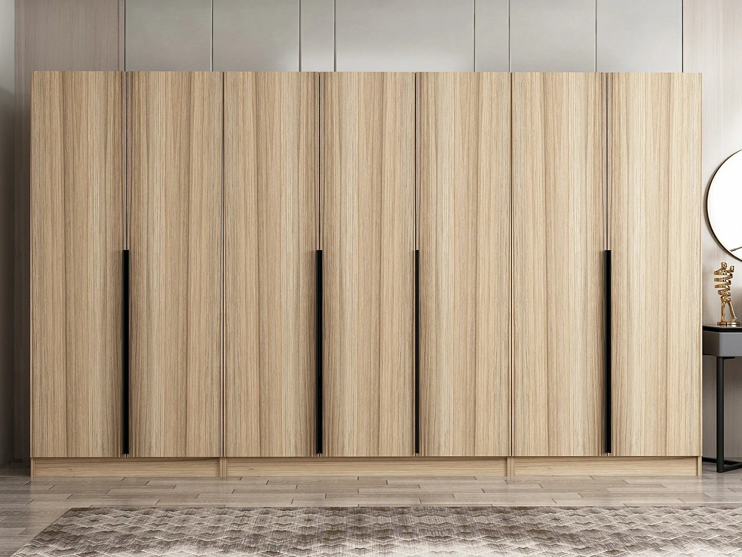 Armoire 7 portes Modèle 2 Kanawa L315xH210cm Chêne clair et Noir