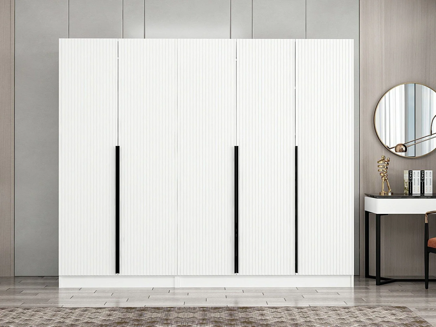 Armario Kailua M109, Blanco, 210x225x52cm, Puertas de armario: Con bisagras