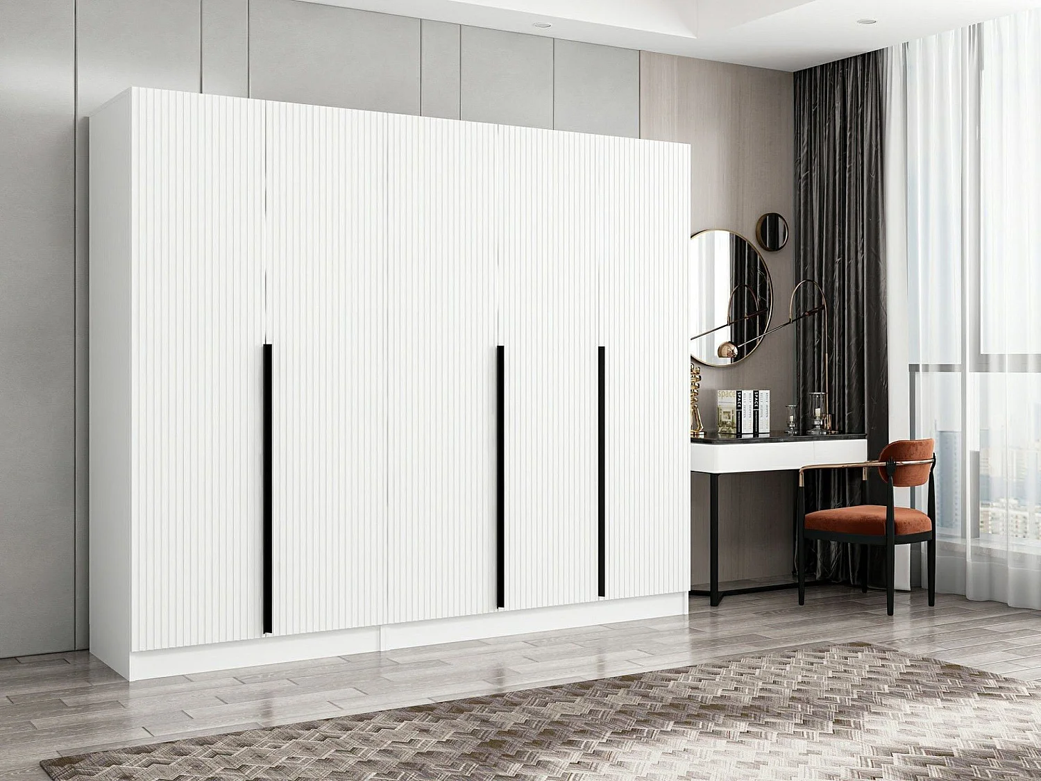 Armoire design 5 portes Kanawa L225xH210cm Blanc et Noir
