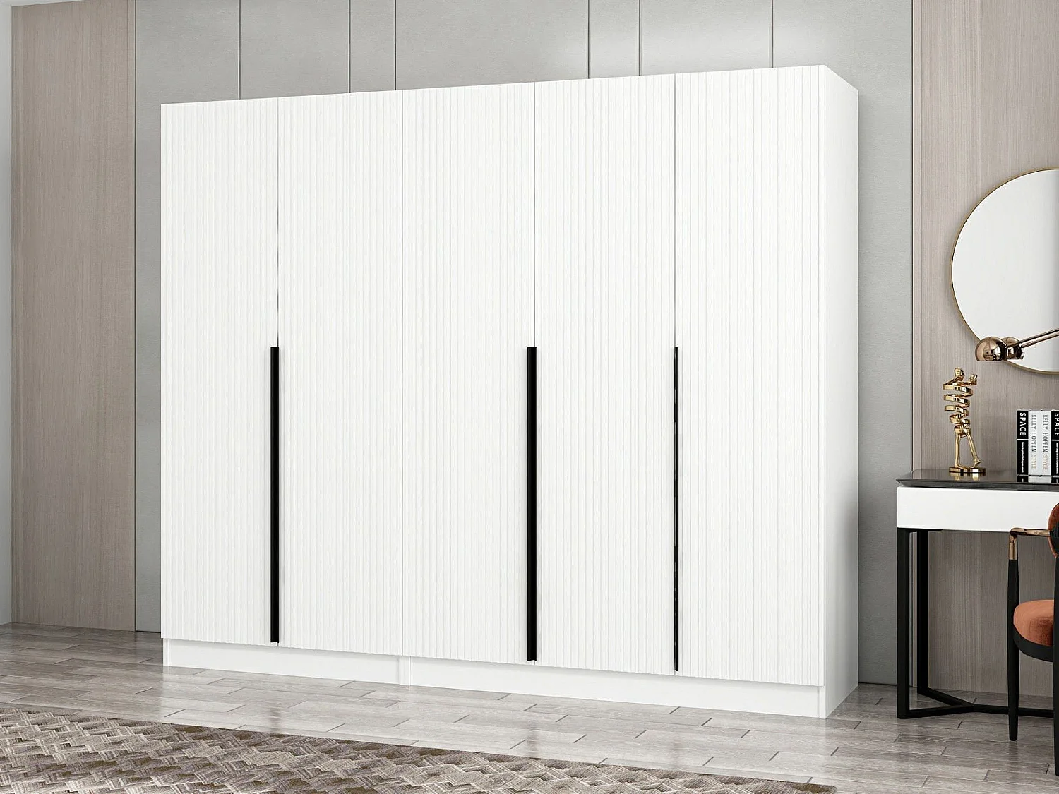 Armoire design 5 portes Kanawa L225xH210cm Blanc et Noir