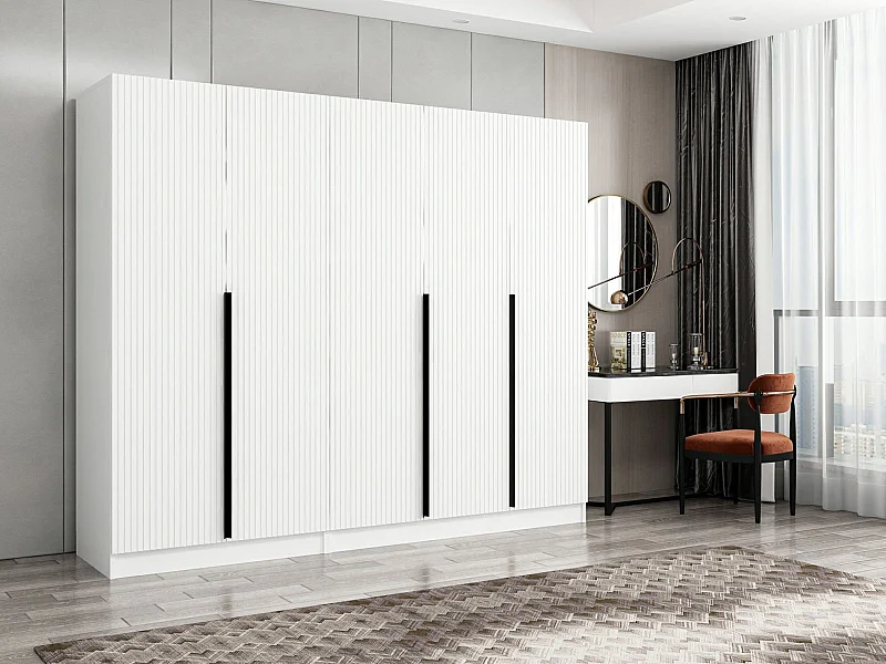 Armoire design 5 portes Kanawa L225xH210cm Blanc et Noir