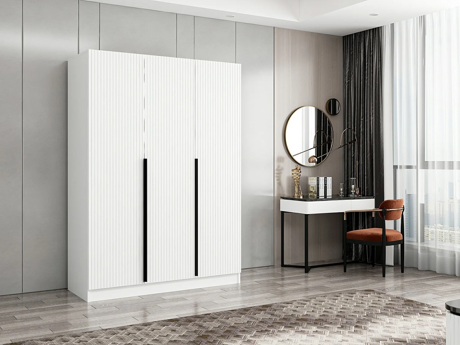 Armoire design 3 portes Kanawa L135xH210cm Blanc et Noir