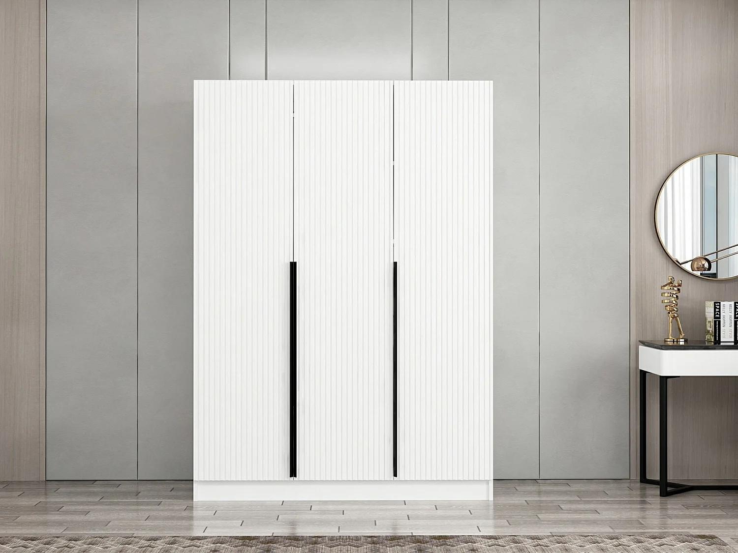 Armoire design 3 portes Kanawa L135xH210cm Blanc et Noir