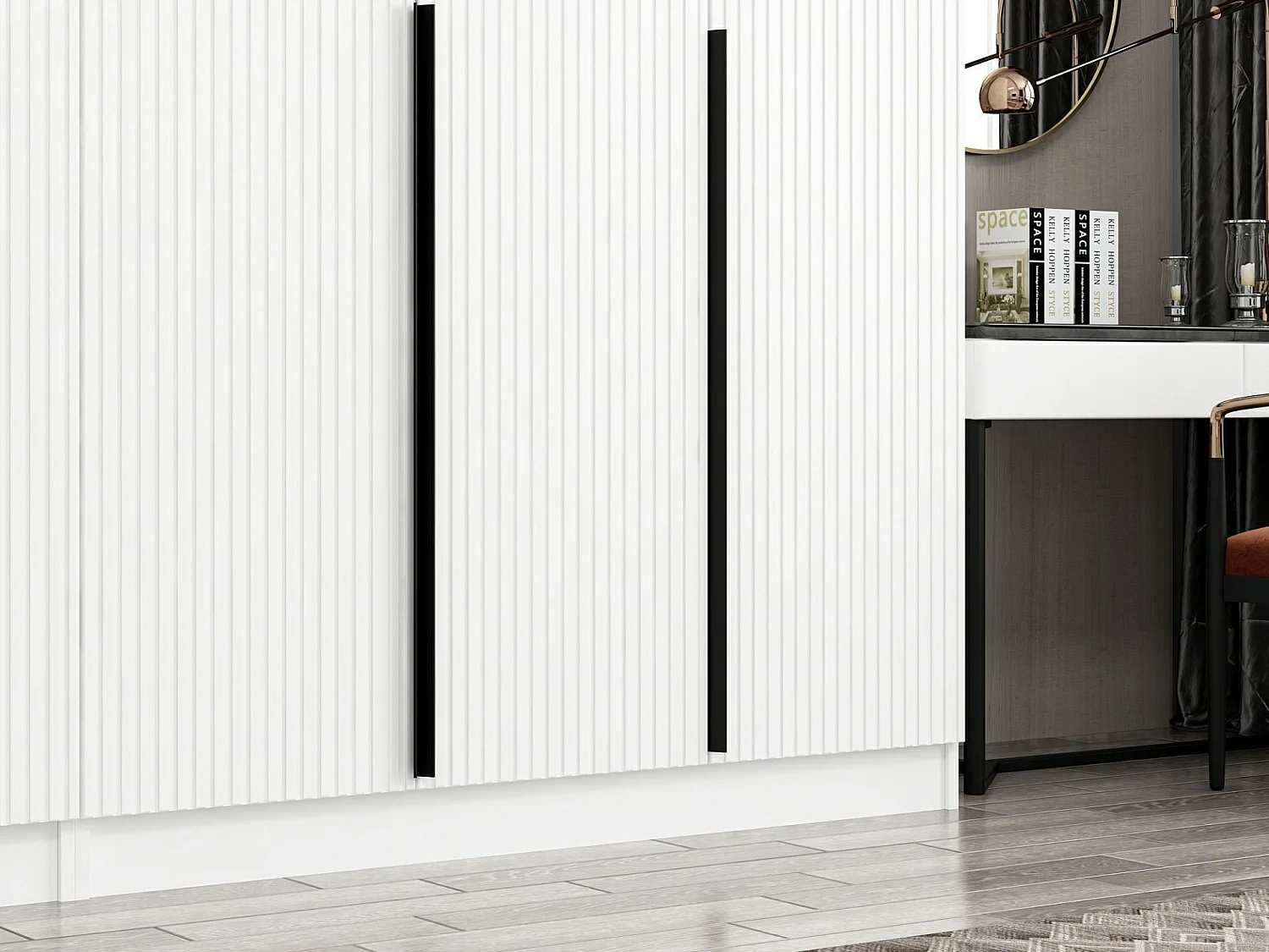 Armoire 6 portes Kanawa L270xH210cm Blanc et Noir