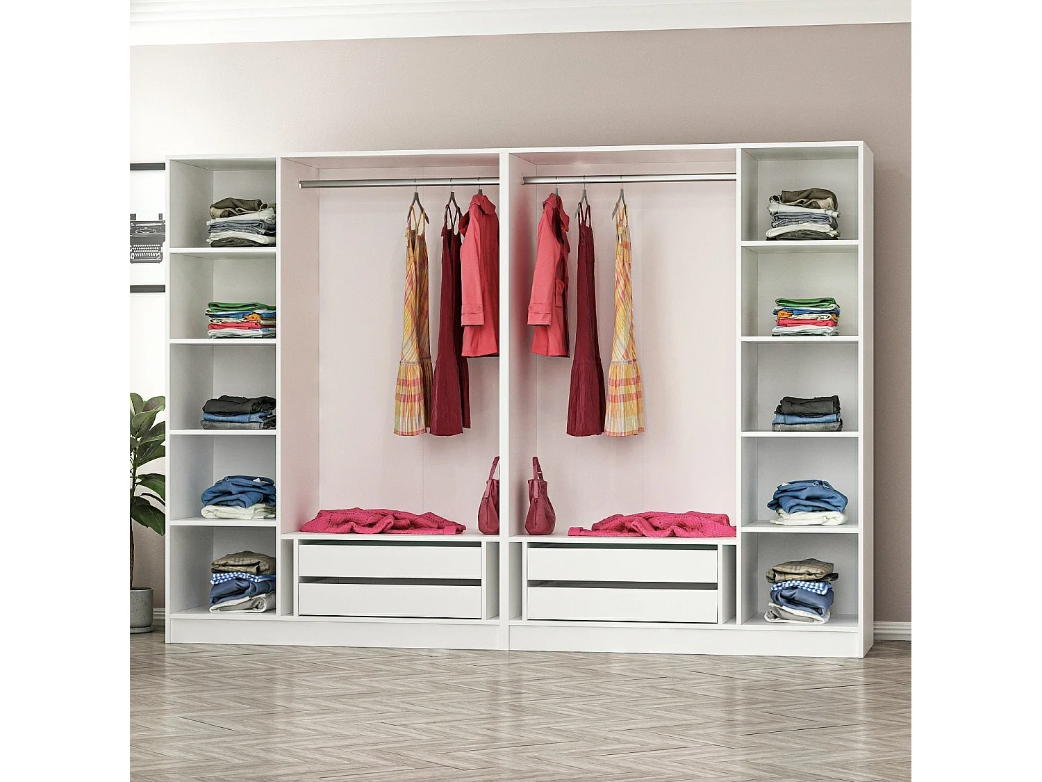 Armoire 6 portes Kanawa L270xH210cm Blanc et Noir