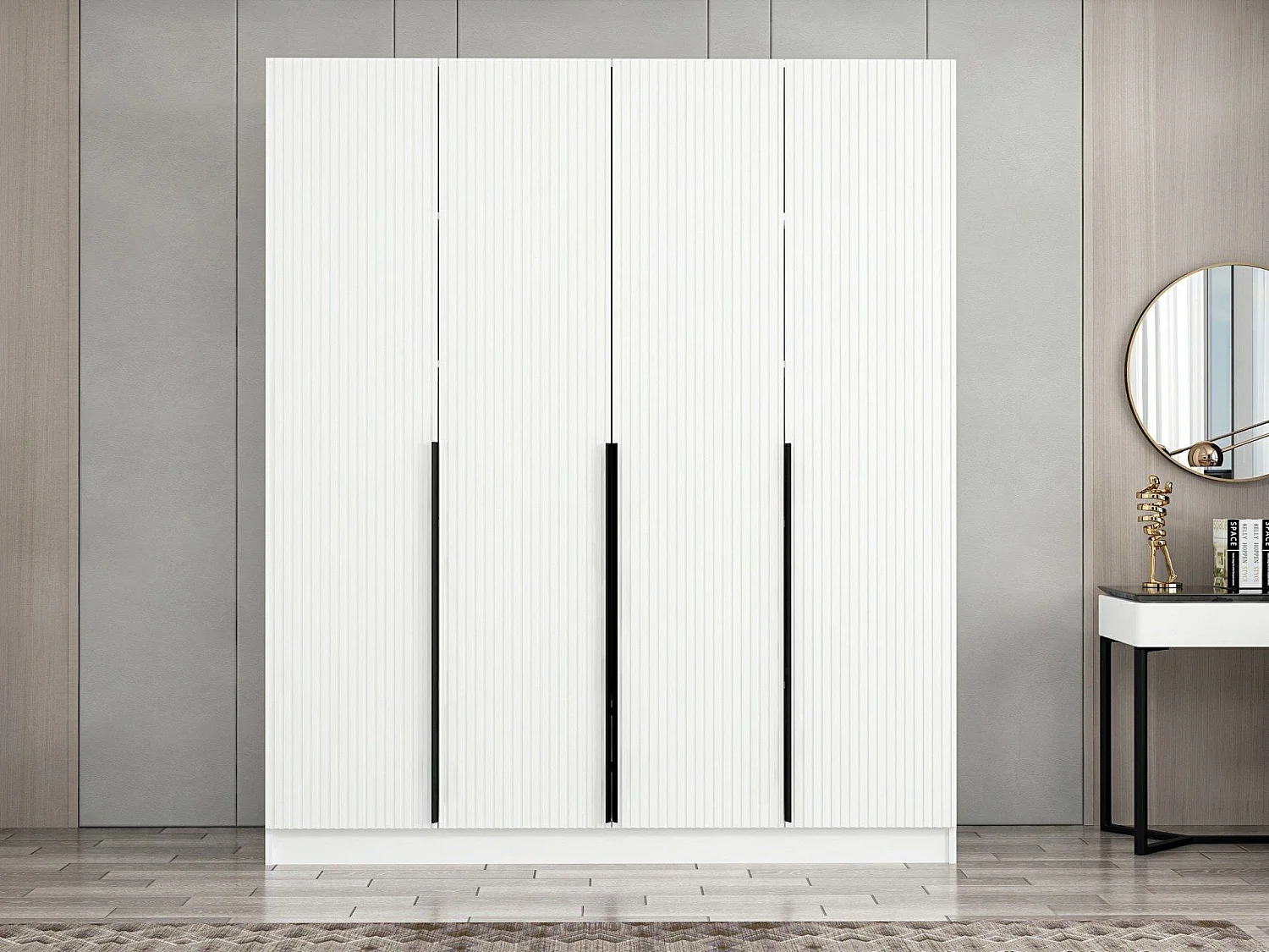 Armoire design 4 portes Kanawa L180xH210cm Blanc et Noir