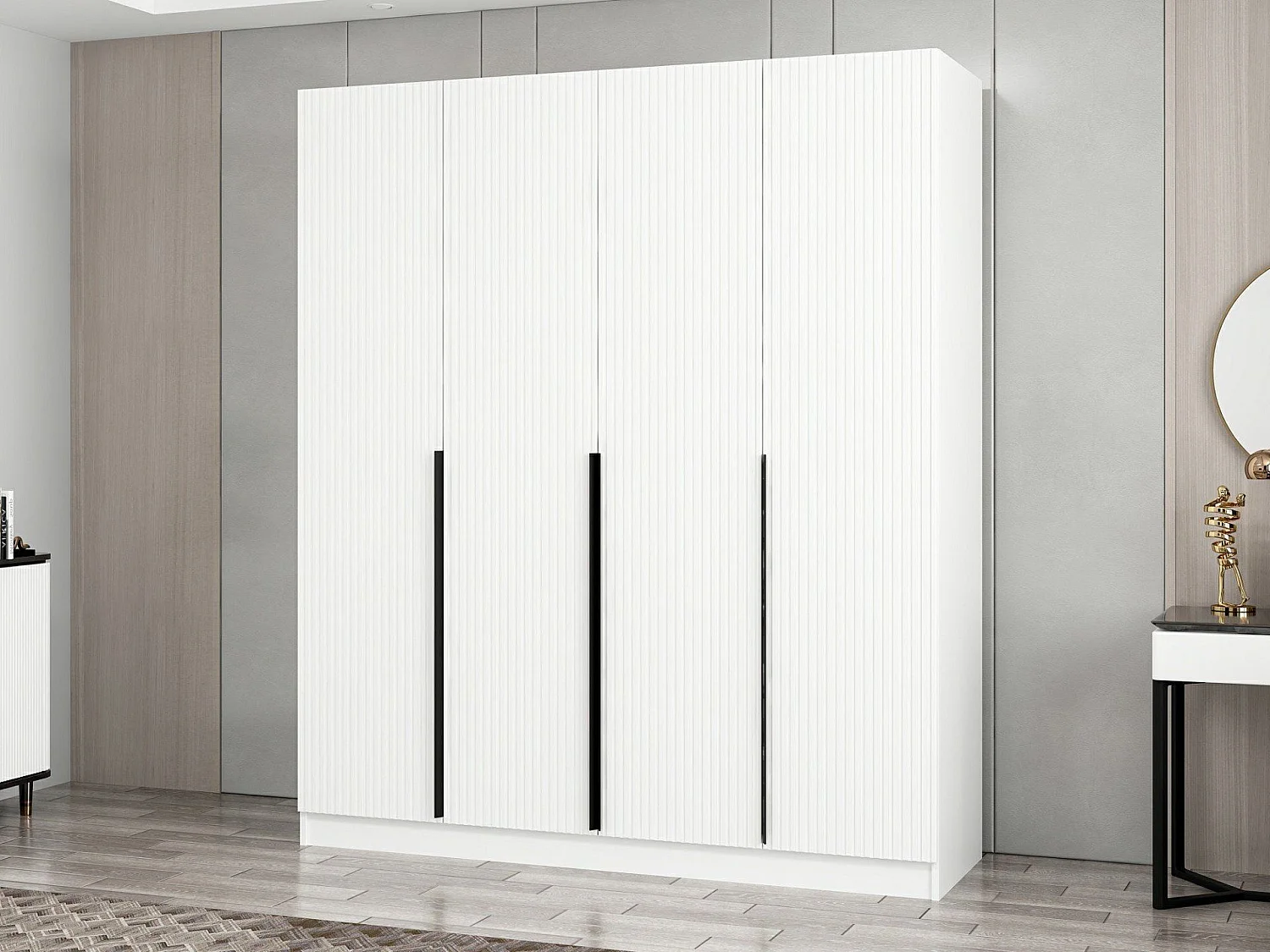 Armoire design 4 portes Kanawa L180xH210cm Blanc et Noir