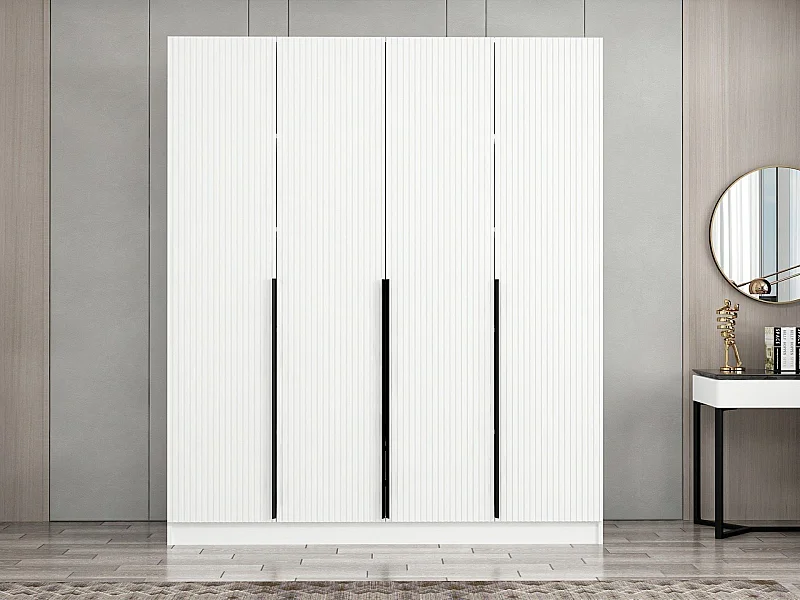 Guardaroba Kailua M107, Bianco, 210x180x52cm, Porte guardaroba: Con cerniere