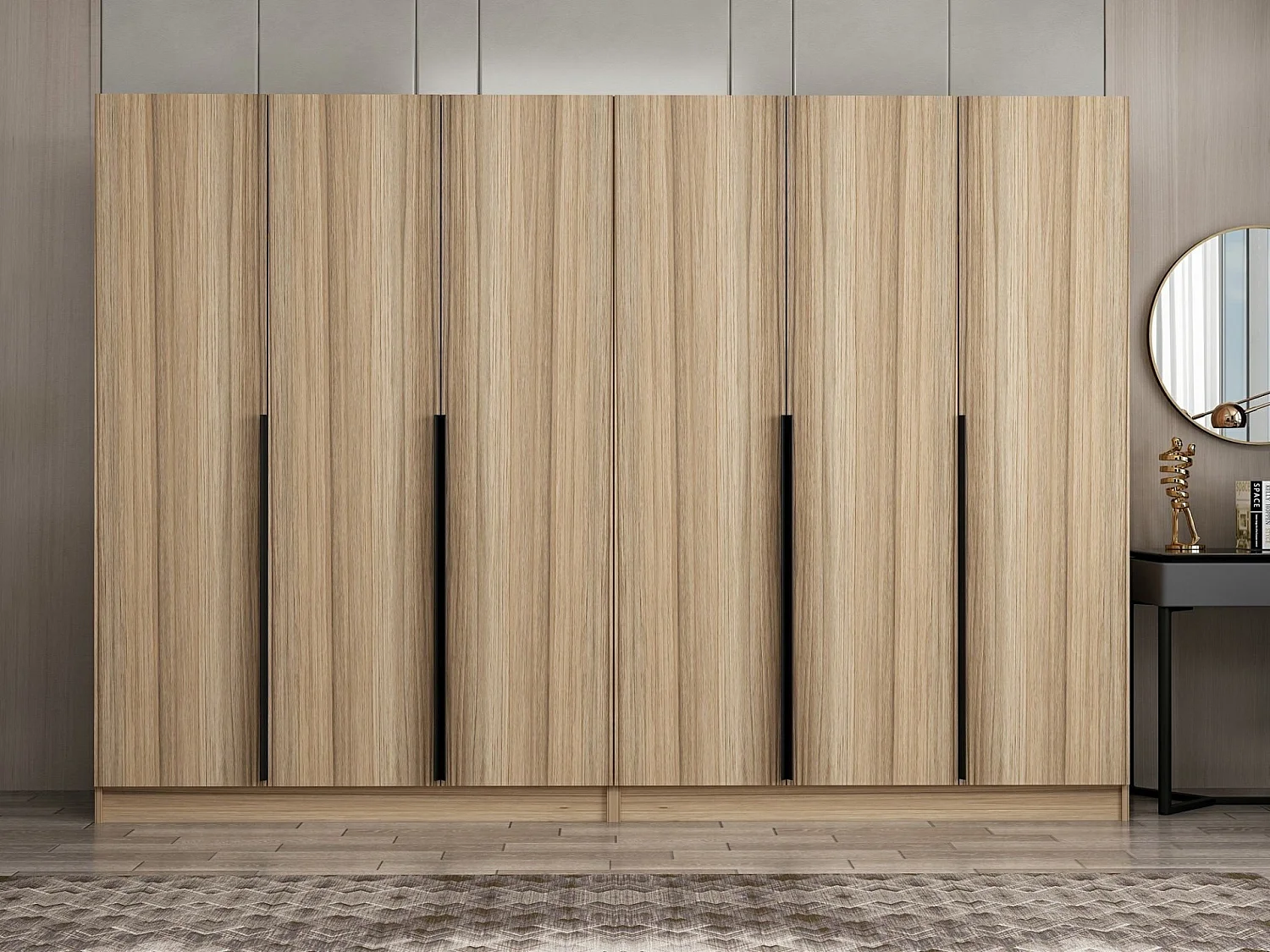 Armoire 6 portes Kanawa L270xH210cm Chêne clair et Noir