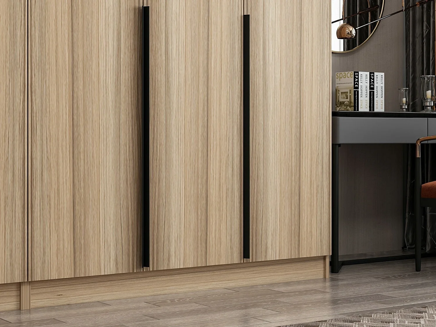 Armoire 6 portes Kanawa L270xH210cm Chêne clair et Noir