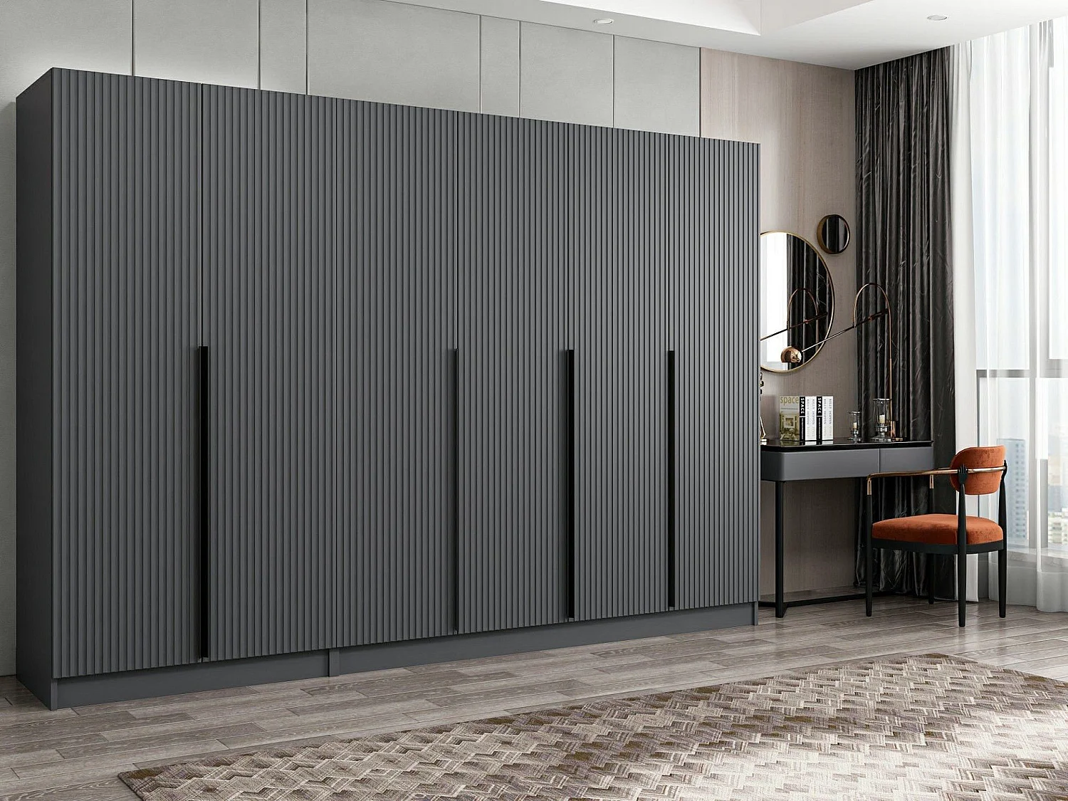 Armoire design 6 portes Kanawa L270xH210cm Anthracite et Noir