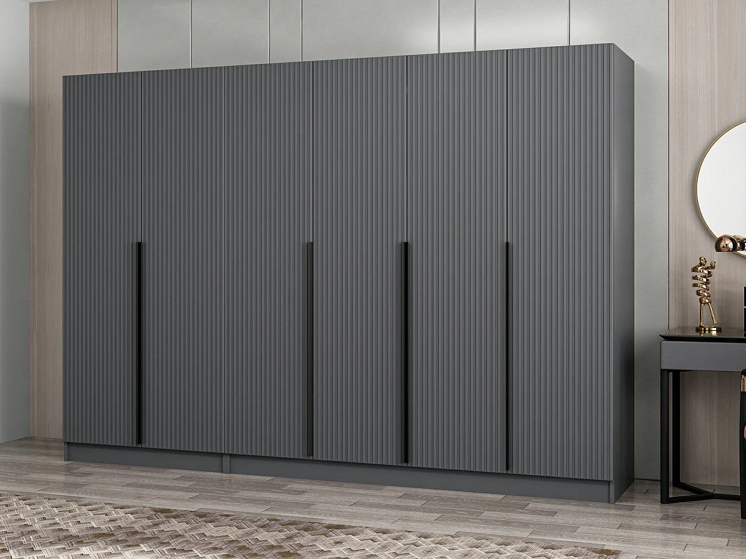 Armoire design 6 portes Kanawa L270xH210cm Anthracite et Noir