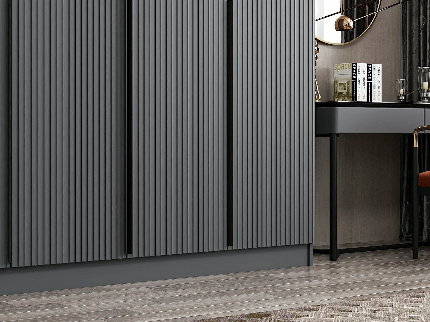 Armoire design 6 portes Kanawa L270xH210cm Anthracite et Noir