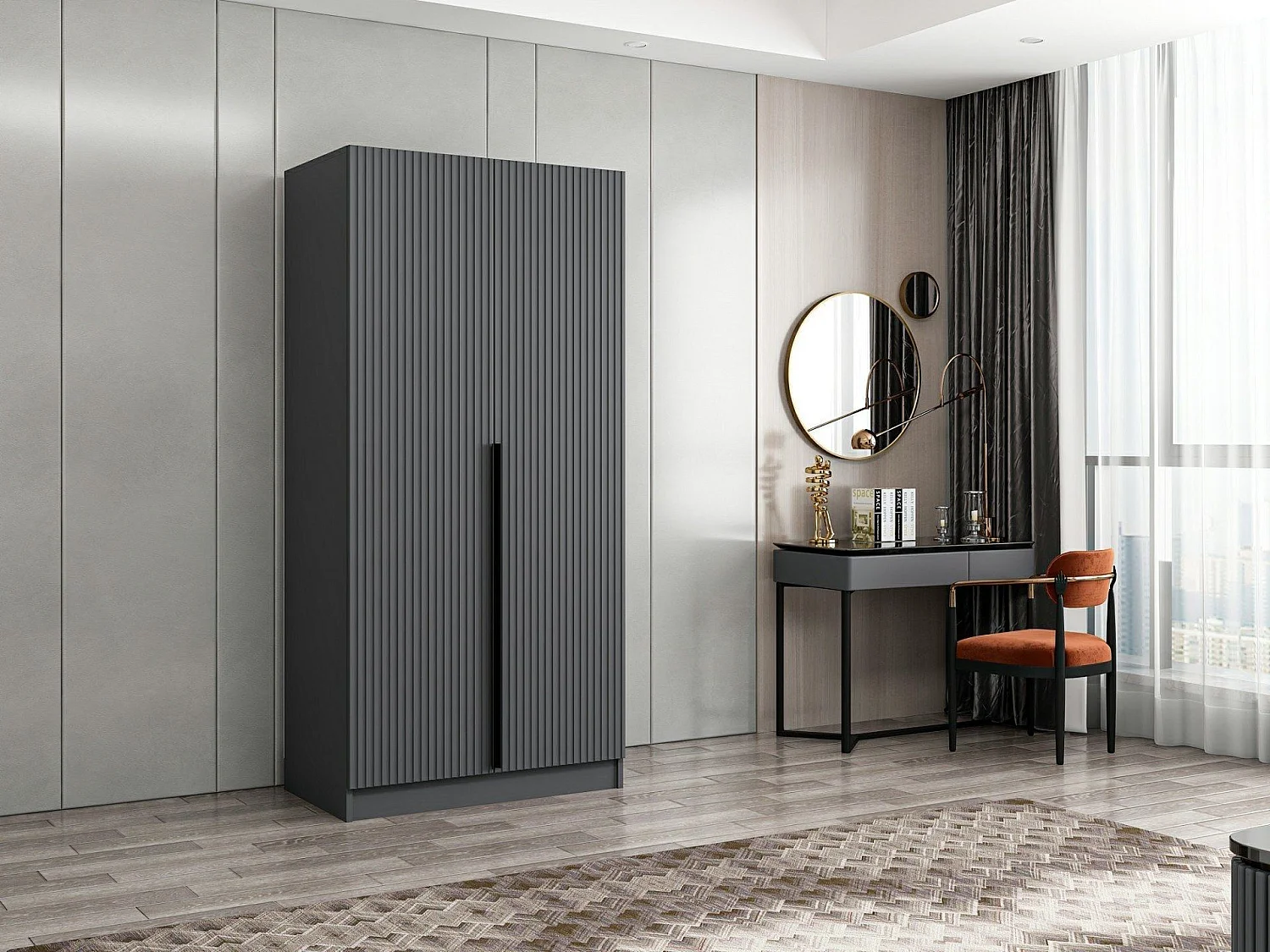 Armoire design 2 portes Kanawa L90xH210cm Anthracite et Noir