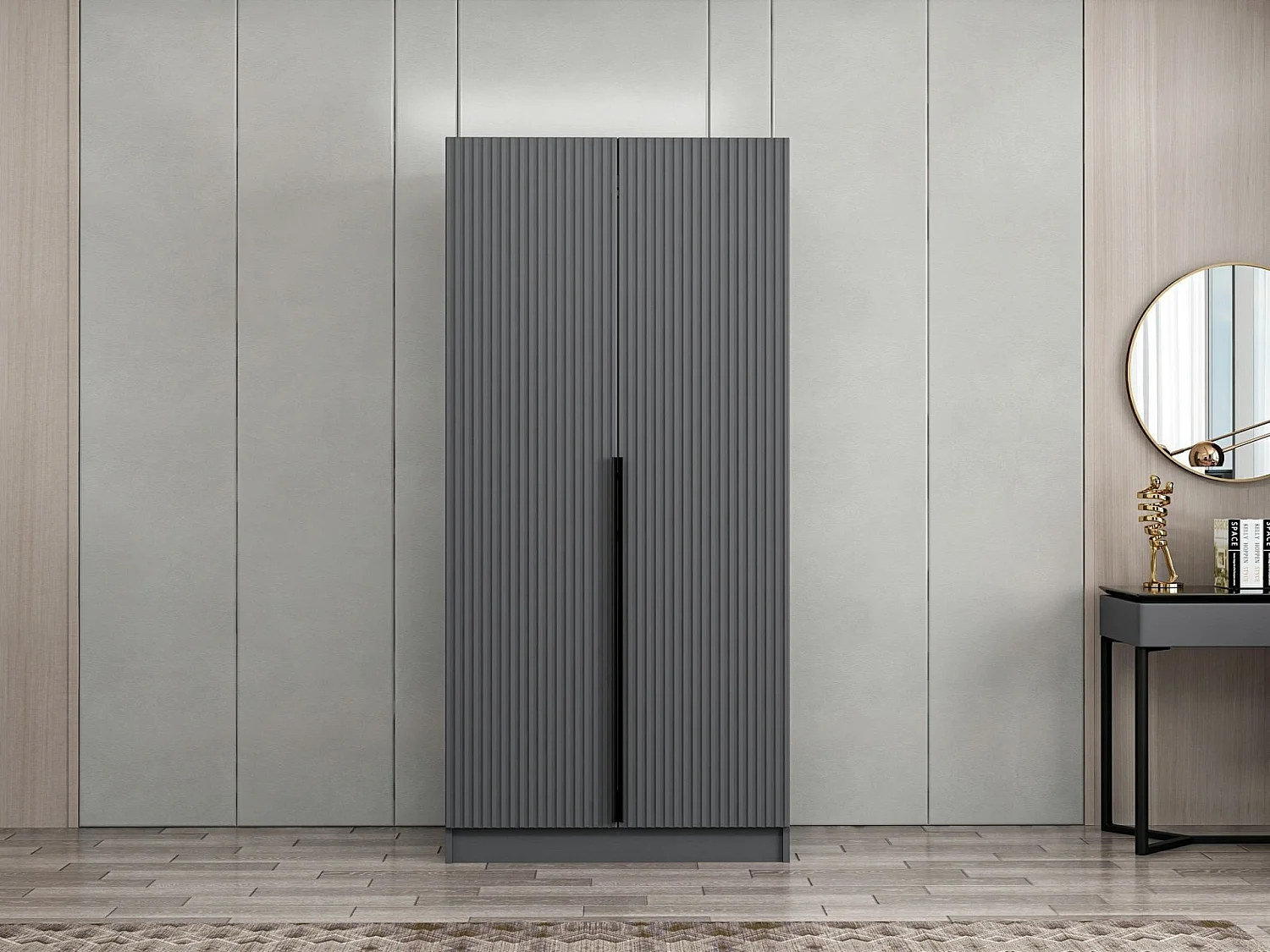 Armoire design 2 portes Kanawa L90xH210cm Anthracite et Noir