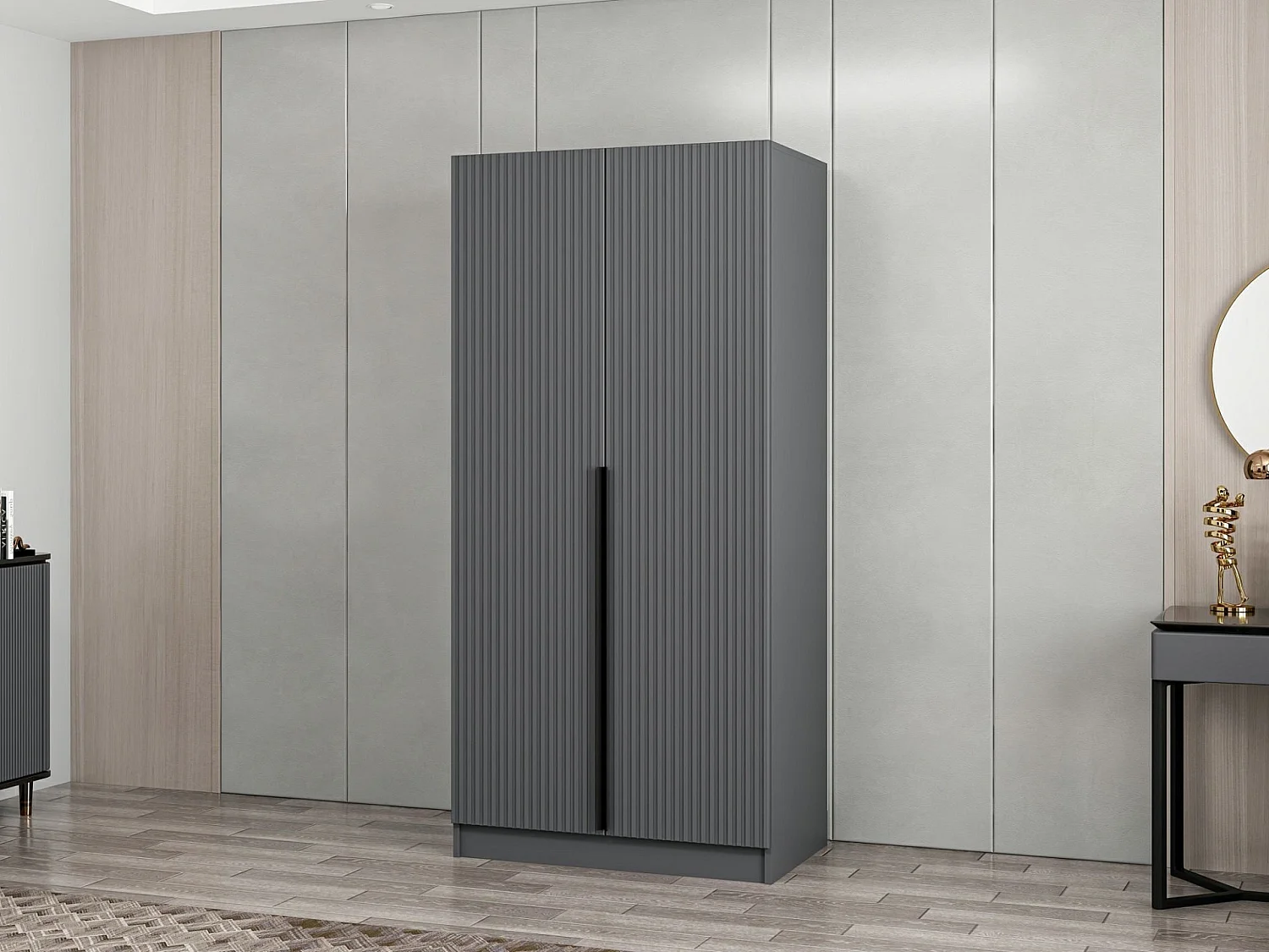 Armoire design 2 portes Kanawa L90xH210cm Anthracite et Noir
