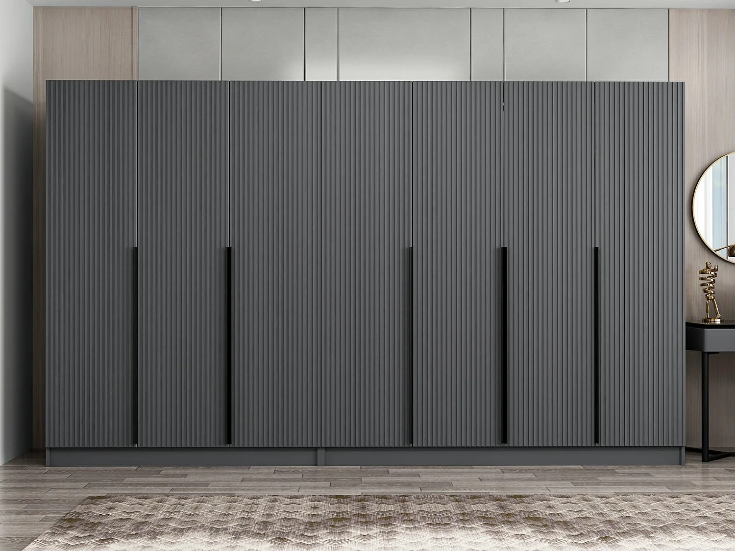 Armoire 7 portes Kanawa L315xH210cm Anthracite et Noir