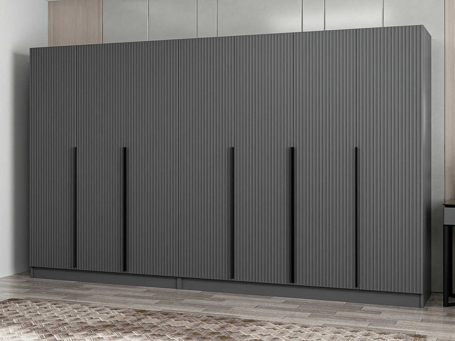 Armoire 7 portes Kanawa L315xH210cm Anthracite et Noir