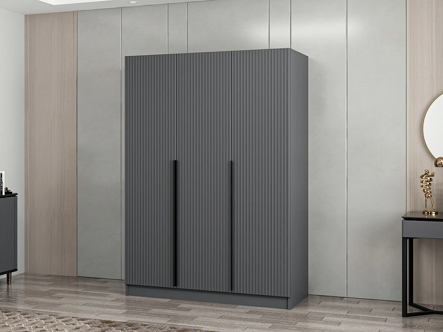 Armoire 3 portes Kanawa L135xH210cm Anthracite et Noir