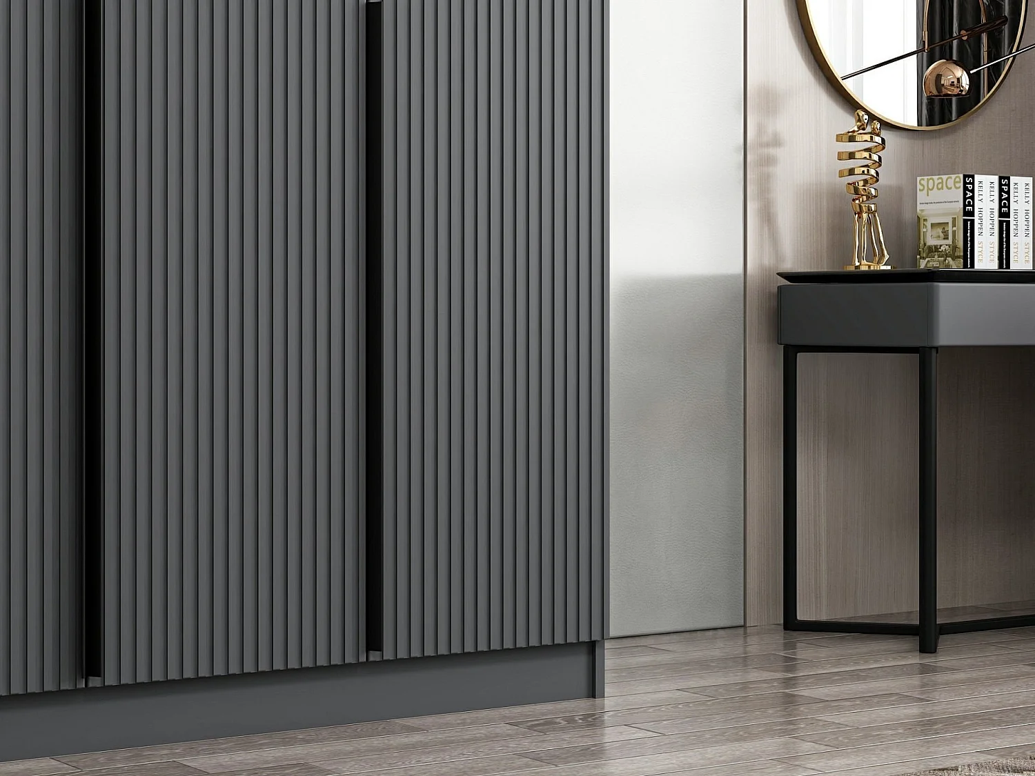 Armoire 3 portes Kanawa L135xH210cm Anthracite et Noir