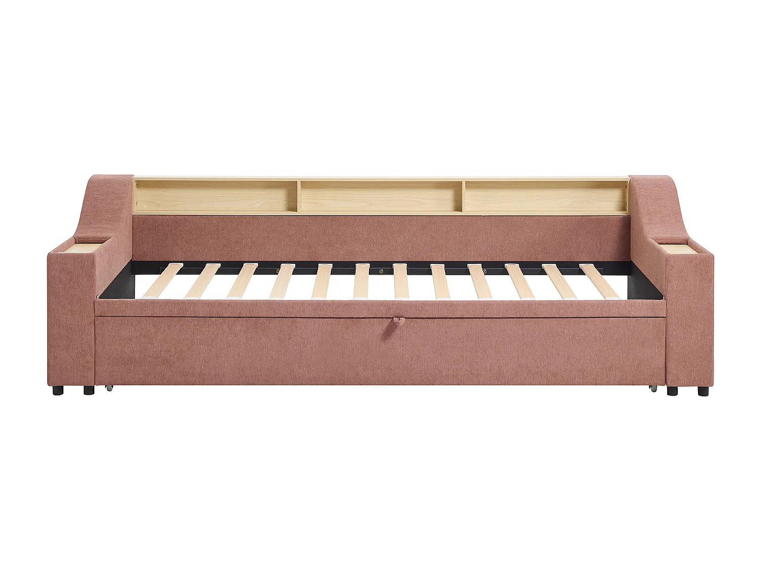 Lit gigogne 2 x 80 x 200 cm avec rangements et port USB - Tissu - Rose + Matelas - ORAVAYA