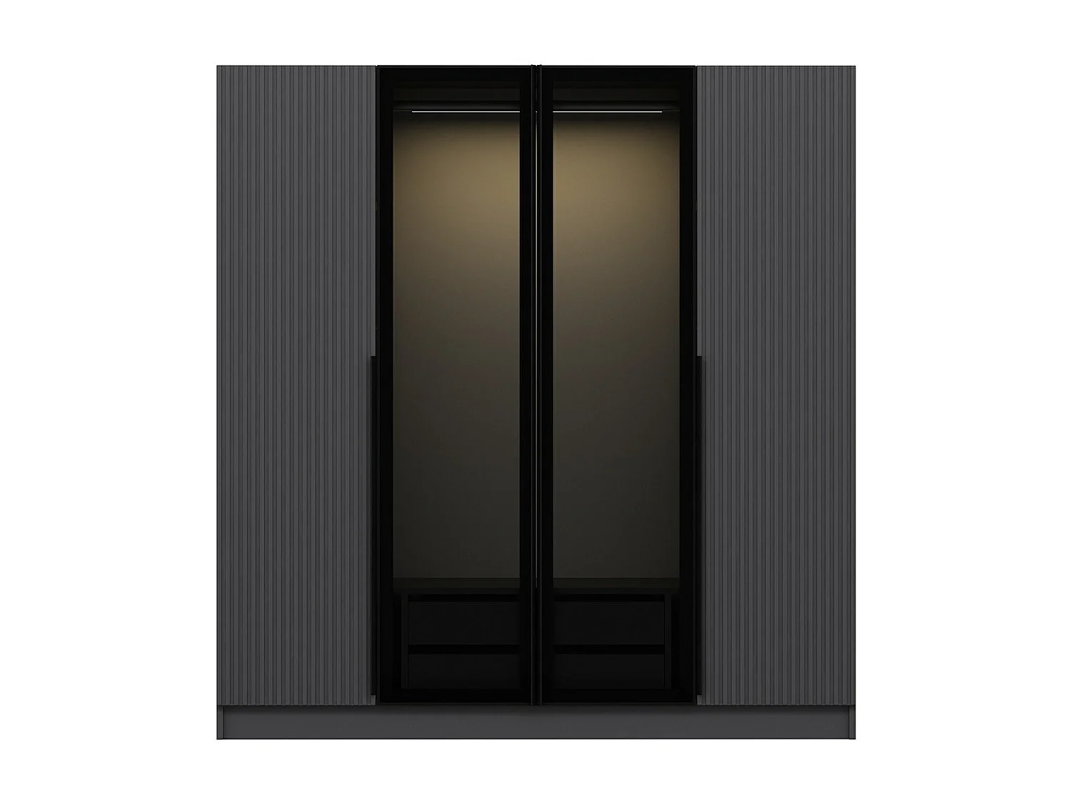 Armoire design 2 portes et 2 portes vitrées Kanowa L180xH210cm Anthracite et Noir