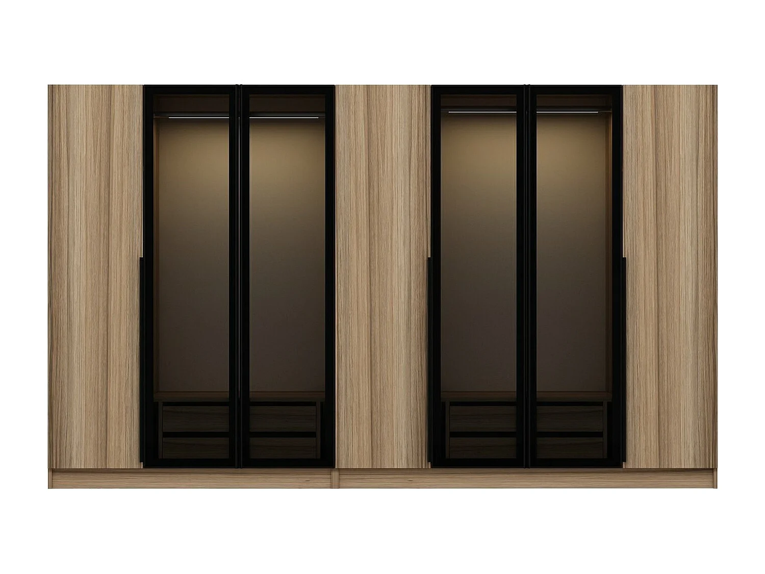 Armoire design 3 portes et 4 portes vitrées Kanowa L315xH210cm Chêne clair et Noir