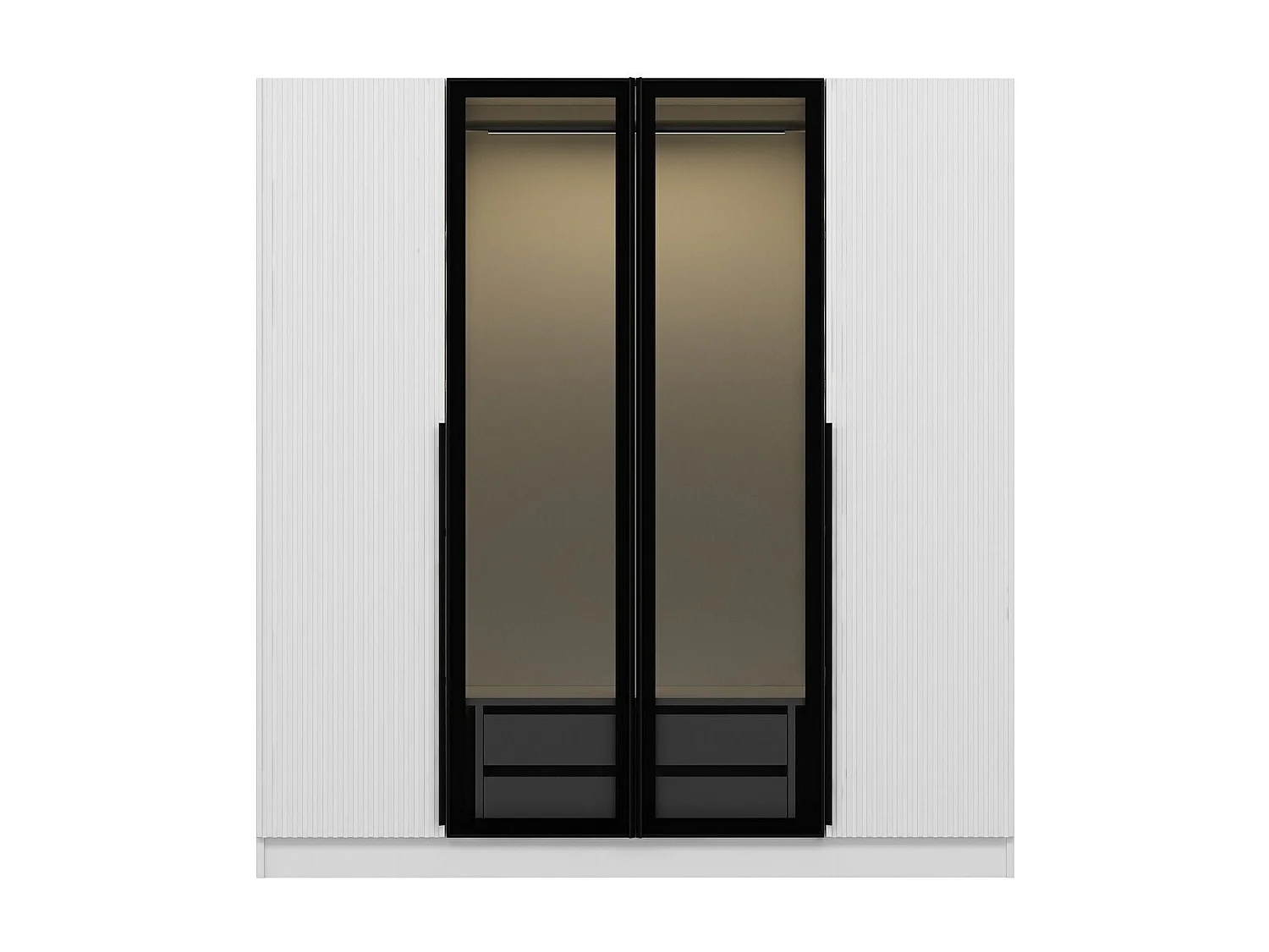 Armoire design 2 portes et 2 portes vitrées Kanowa L180xH210cm Blanc et Noir