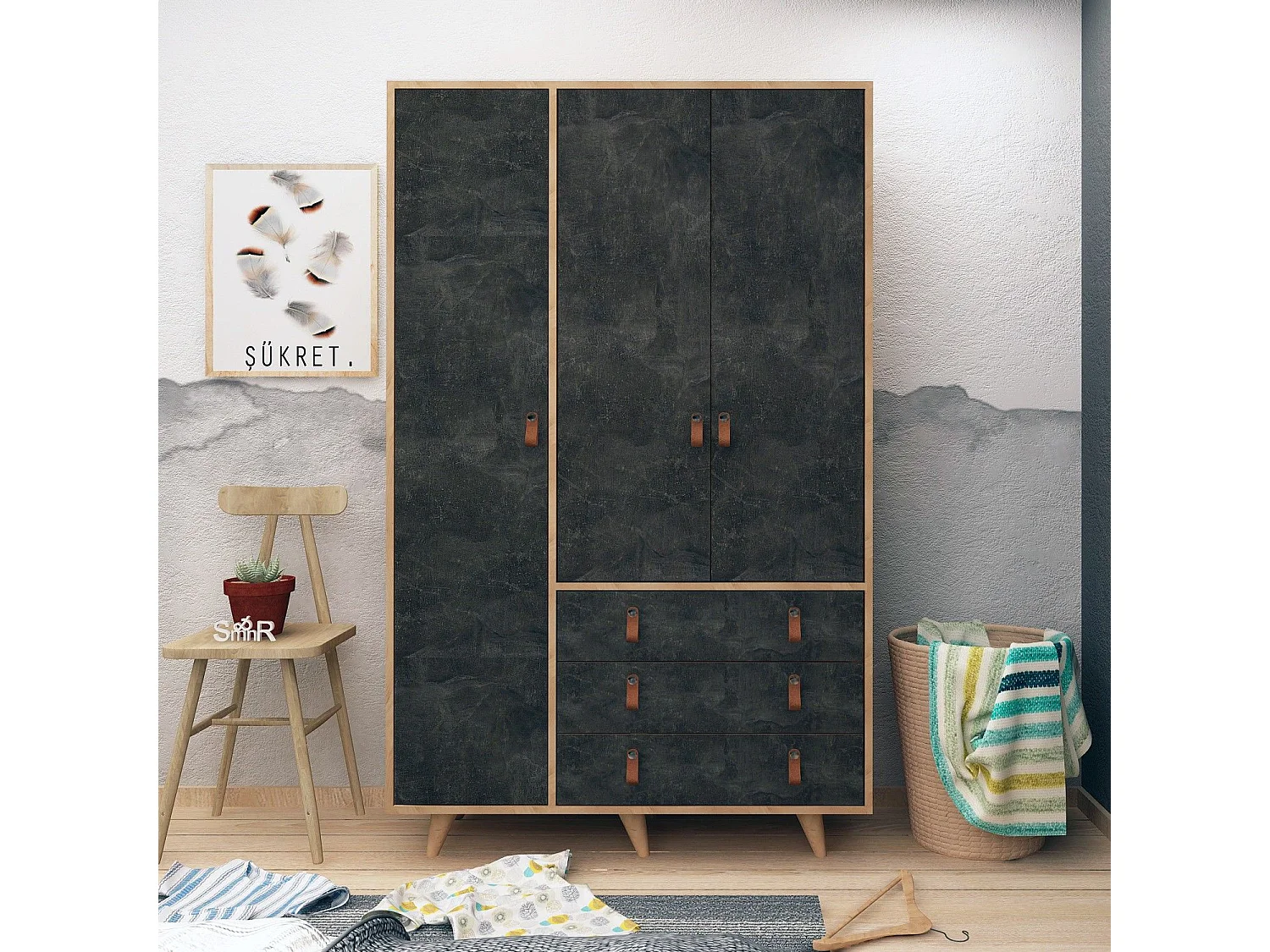 Armario Chunky color roble Gris oscuro 120x187x52 cm