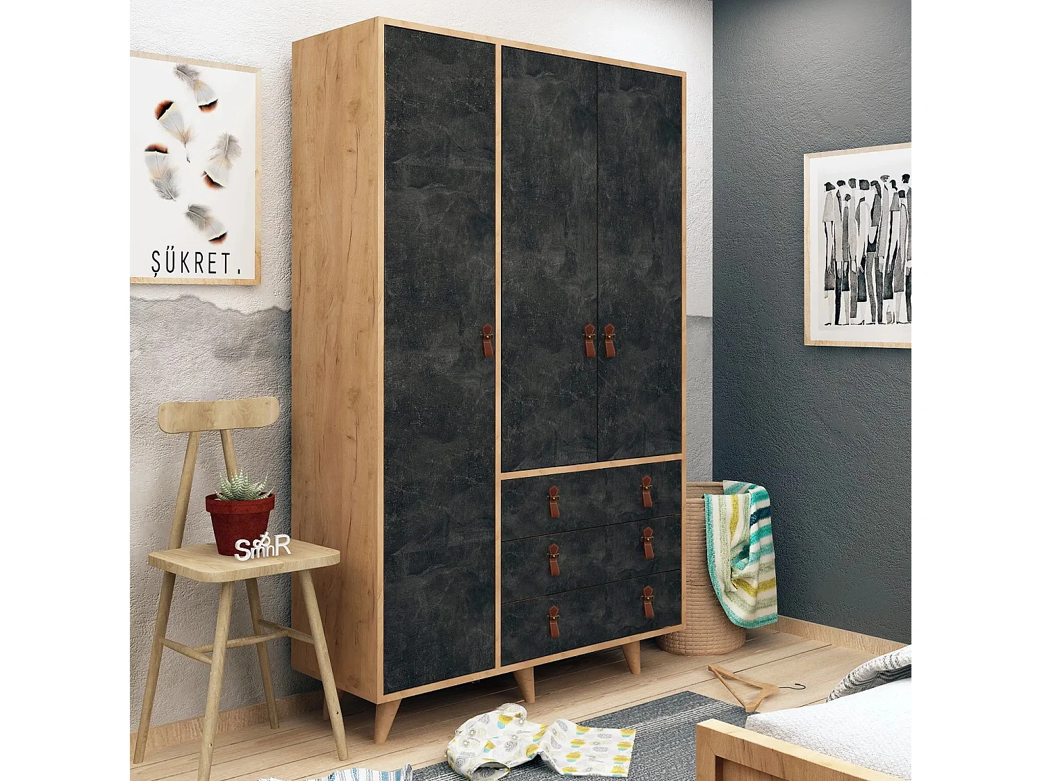 Armario Chunky color roble Gris oscuro 120x187x52 cm