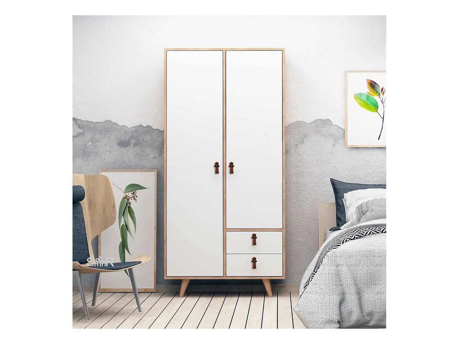 Armario Musso color roble Blanco 100x190x52 cm