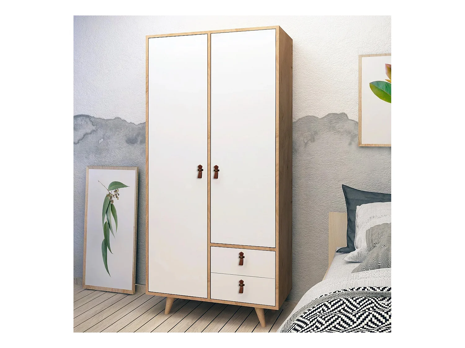 Armario Musso color roble Blanco 100x190x52 cm