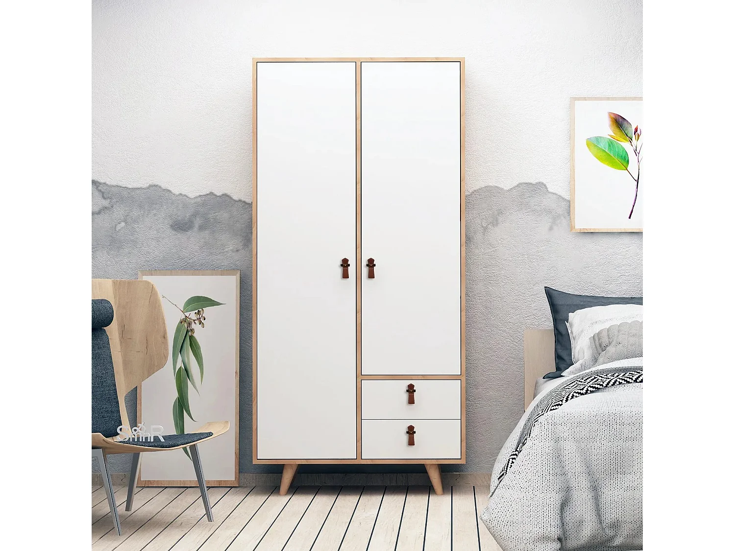 Armoire penderie Firmo 100x190cm Bois Chêne clair et Blanc