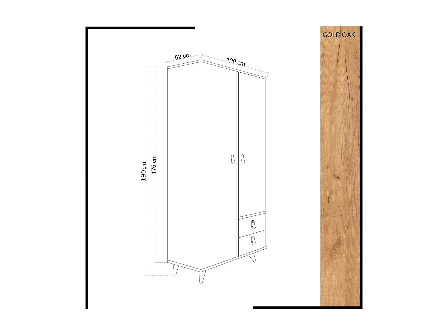 Armoire penderie Firmo 100x190cm Bois Chêne clair et Blanc