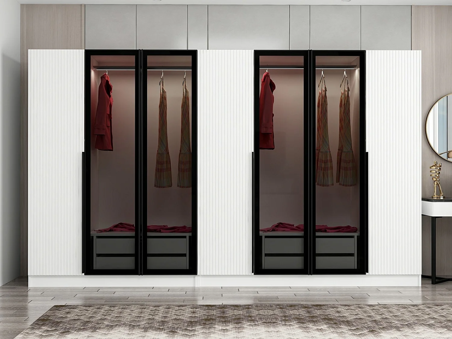 Guardaroba Kailua M118, Bianco, 210x315x52cm, Porte guardaroba: Con cerniere