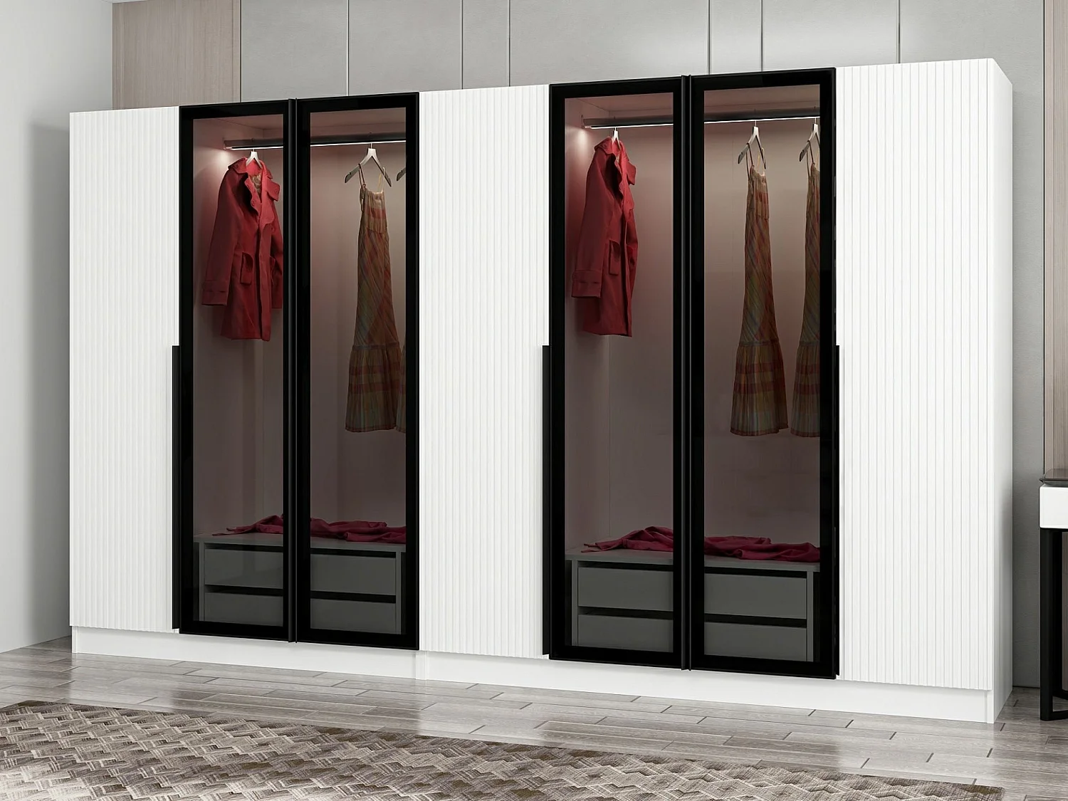 Guardaroba Kailua M118, Bianco, 210x315x52cm, Porte guardaroba: Con cerniere