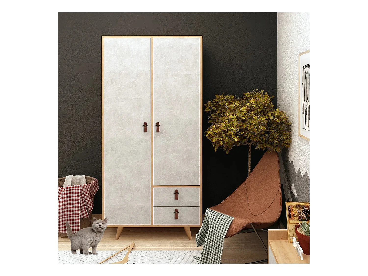 Armario Suwon color roble Gris 100x190x52 cm