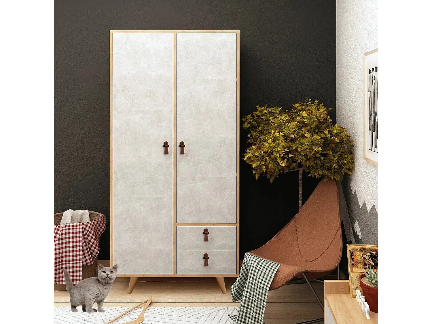 Armario Suwon color roble Gris 100x190x52 cm