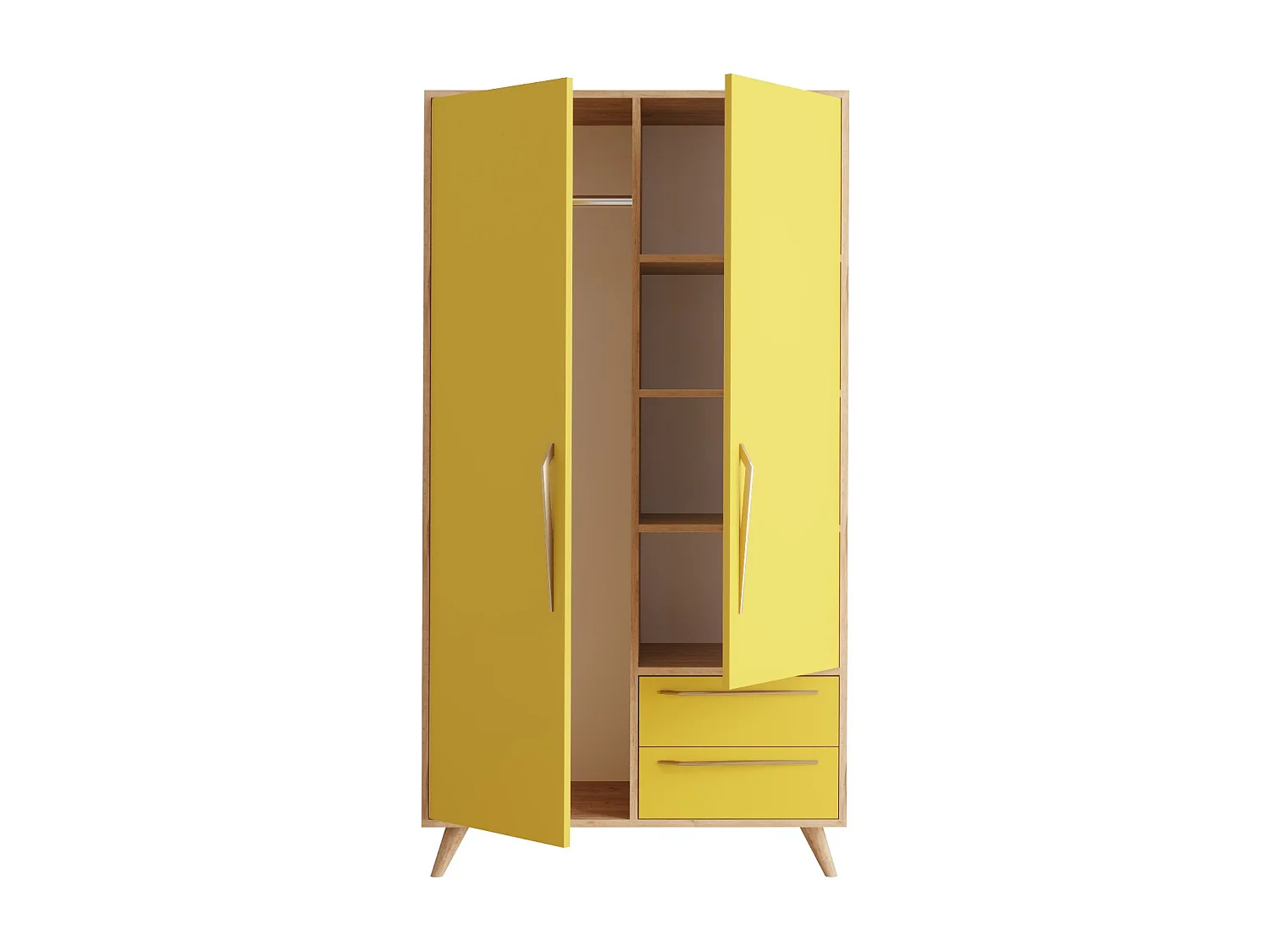 Armoire penderie Firmo 100x190cm Panneau Bois finition Chêne et Jaune