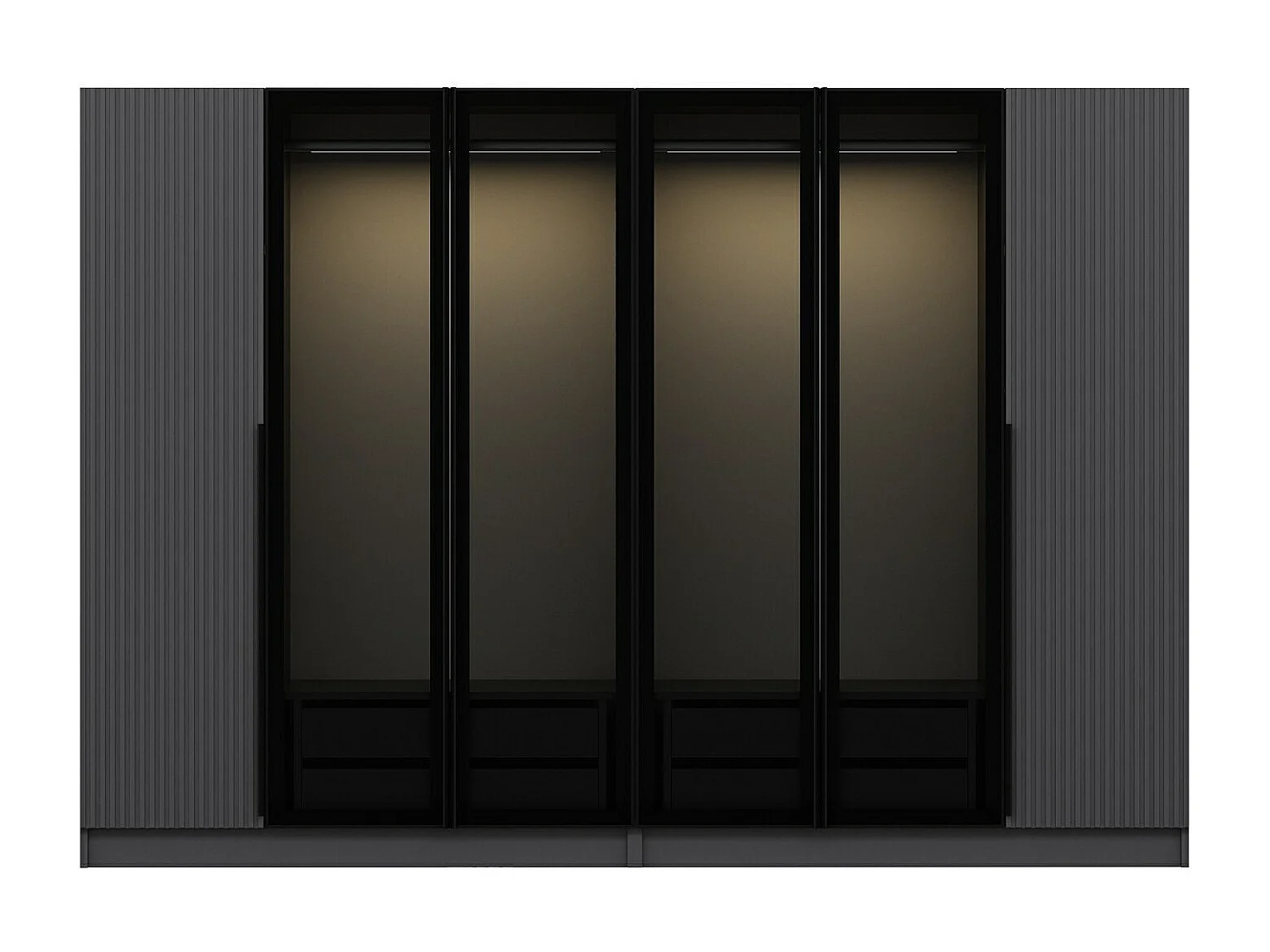 Armoire design 2 portes et 4 portes vitrées Kanowa L225xH210cm Anthracite et Noir