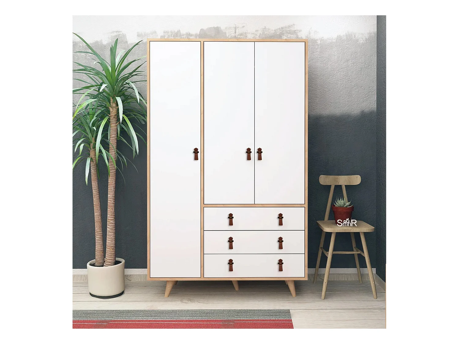 Armario Franky color roble Blanco 120x187x52 cm